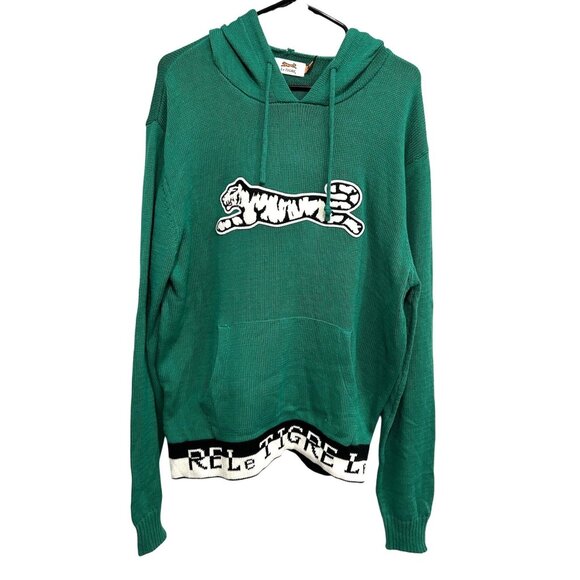 Le Tigre NWT Green Knit Hoodie Sweater Tiger Graphic Sz XXL - Picture 1 of 10